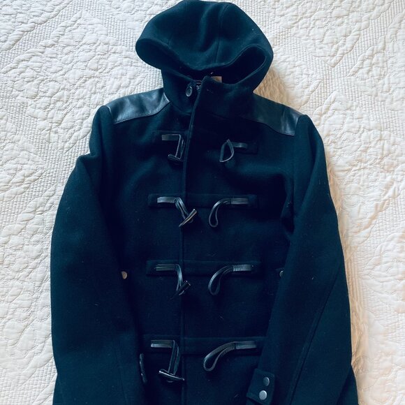 Classic Black Wool Duffle Coat w Hoodie (Medium) (Worn once) - Picture 3 of 4